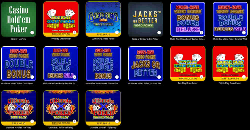 Video poker games with jackpots at DraftKings Casino
